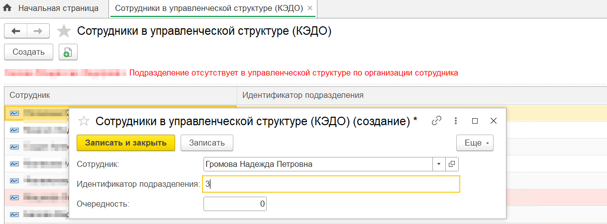 Управленческая оргструктура из 1С