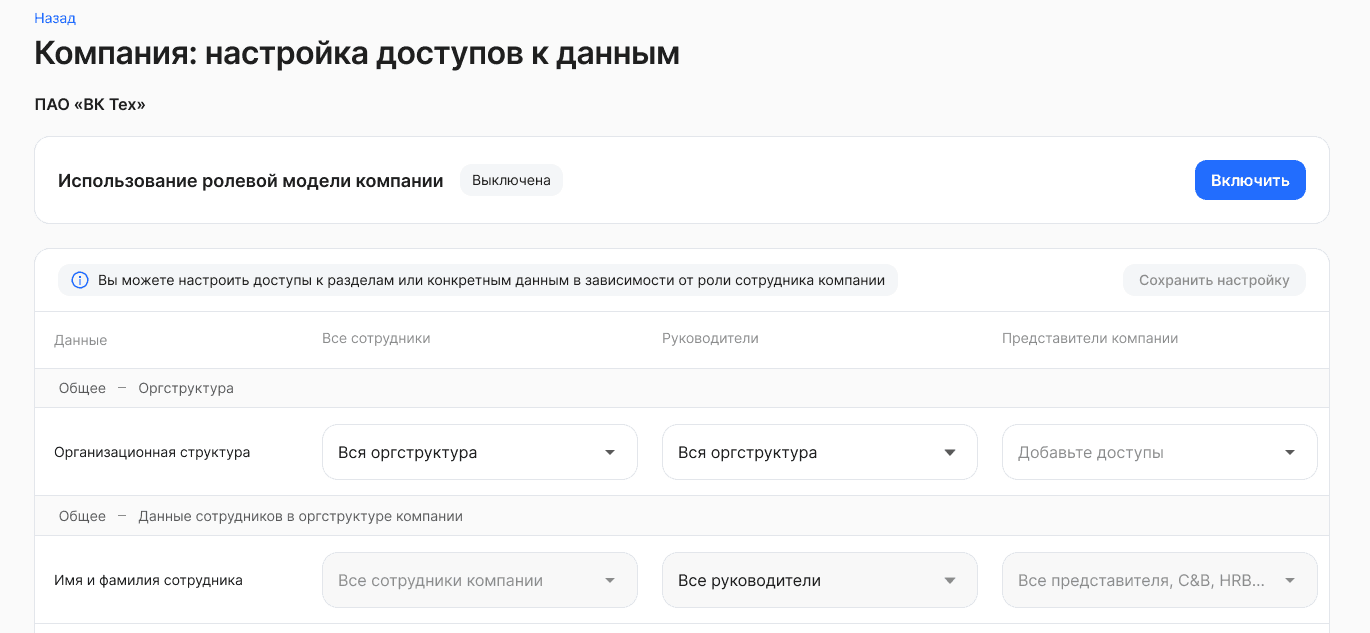 Использование ролевой модели