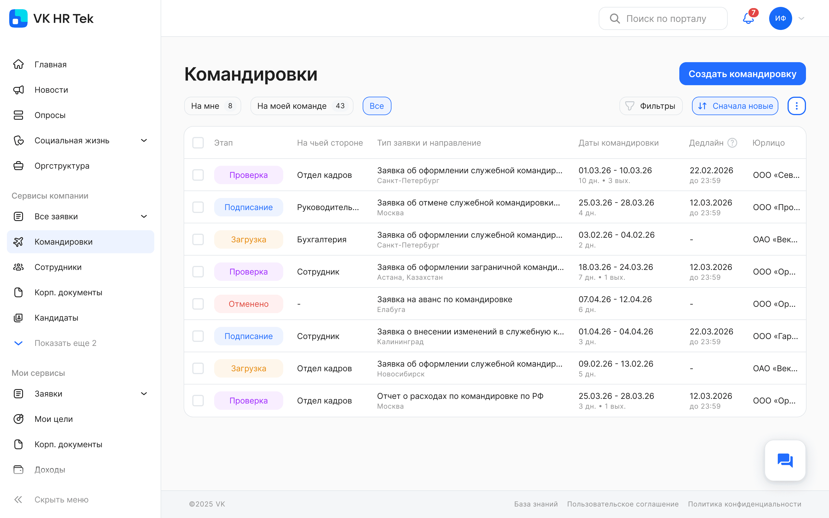 Раздел «Командировки»