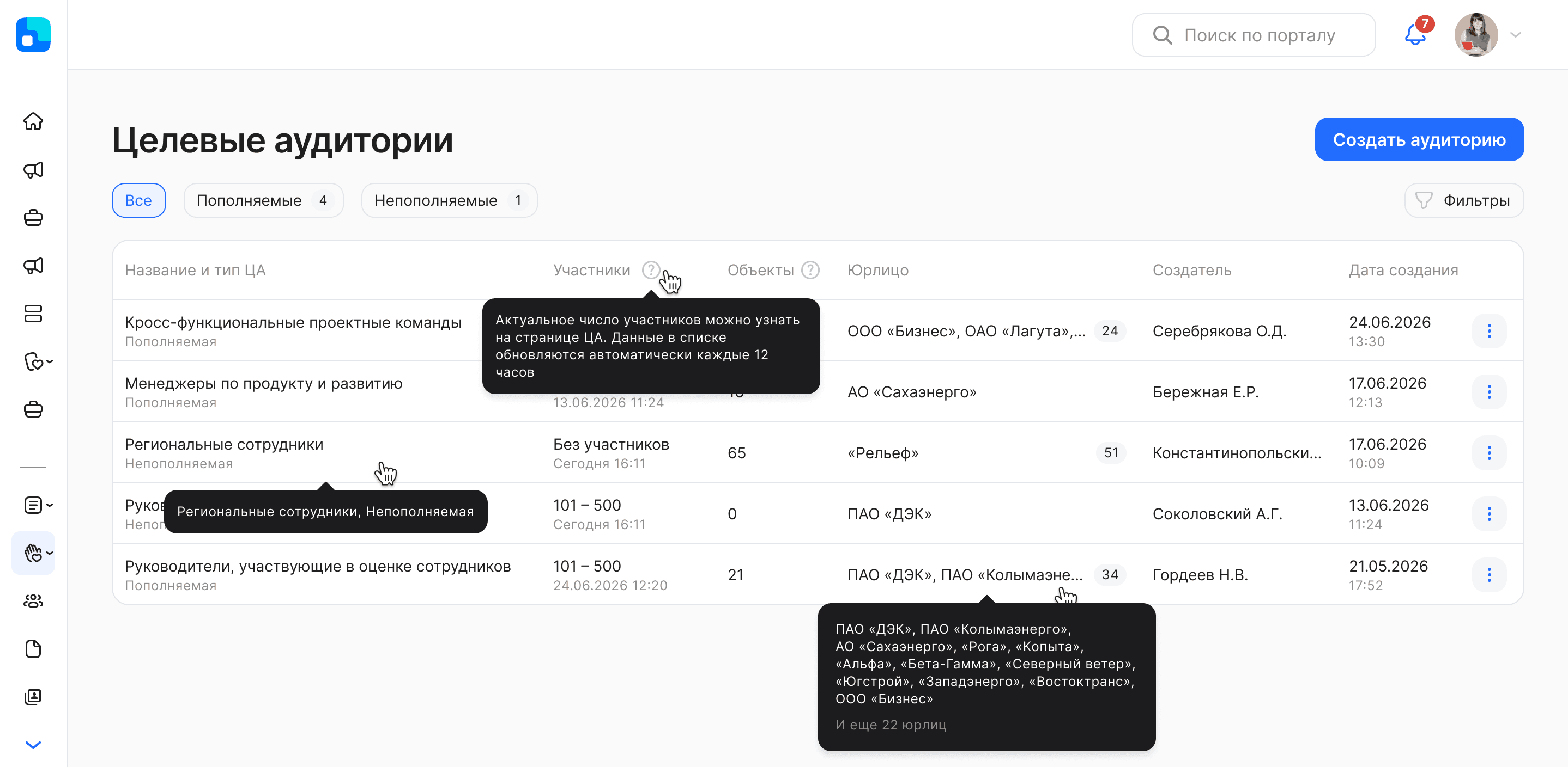 Список целевых аудиторий