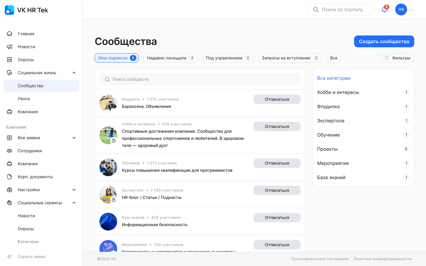 Список сообществ