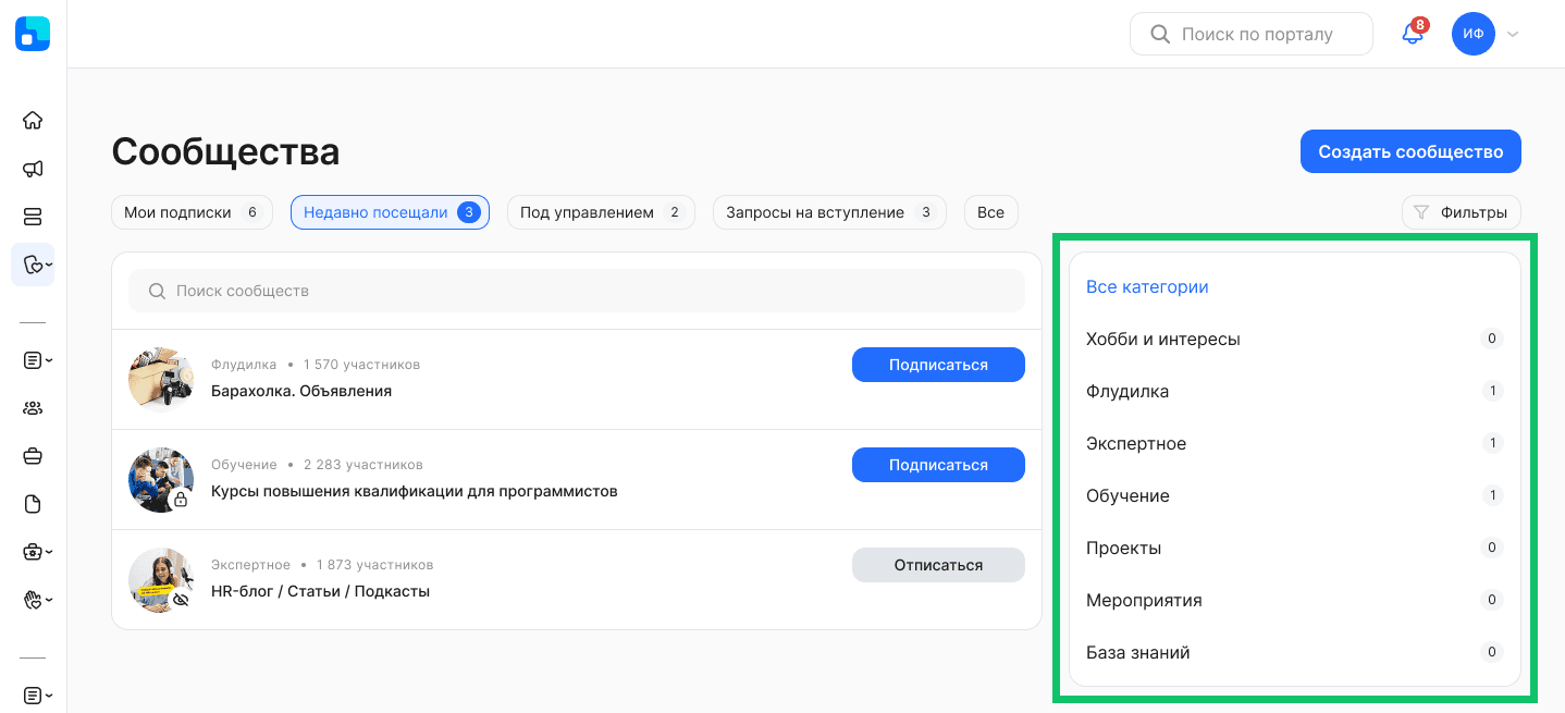 Список сообществ