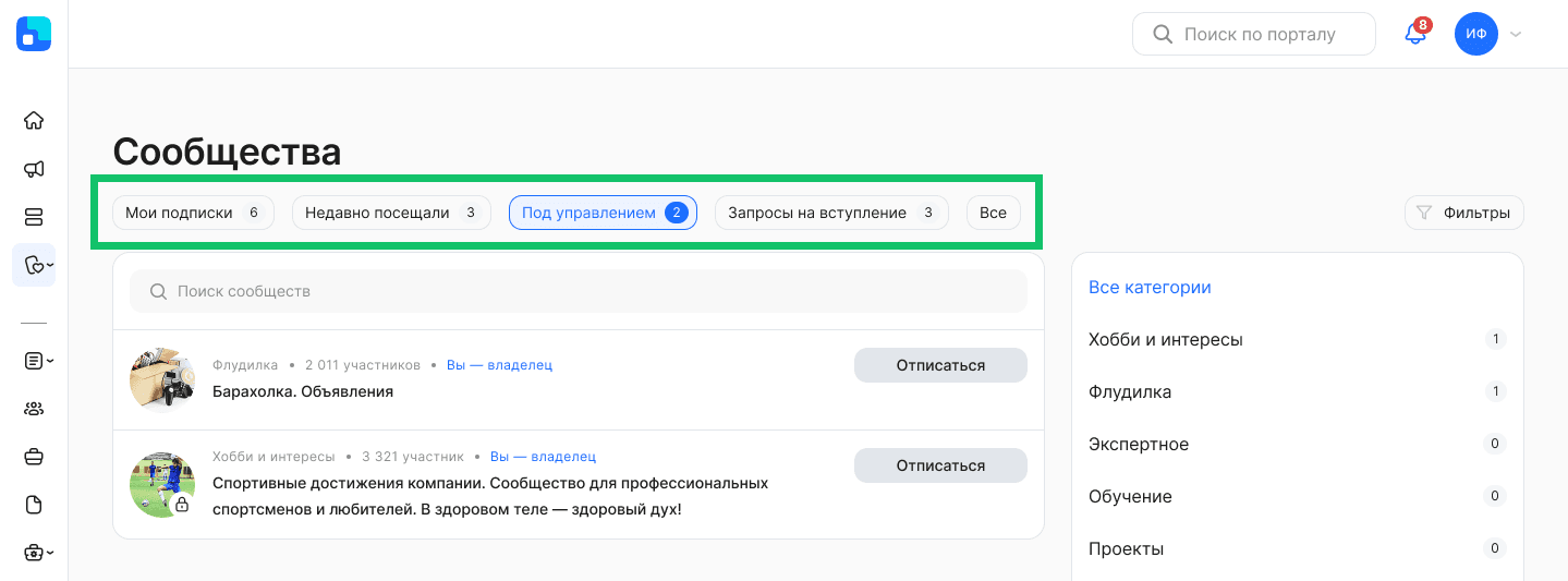 Список сообществ